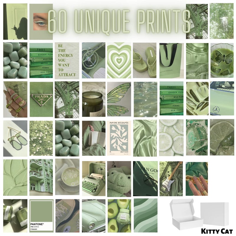 Kitty Cat Green Saga Wall Collage Kit for Room Decor Set of 60 Aesthetic Posters 300 GSM Water Resistant Paper Size 4x6 Inch Unframed Comes With Double Sided Tissue Tape Roll - Image 3