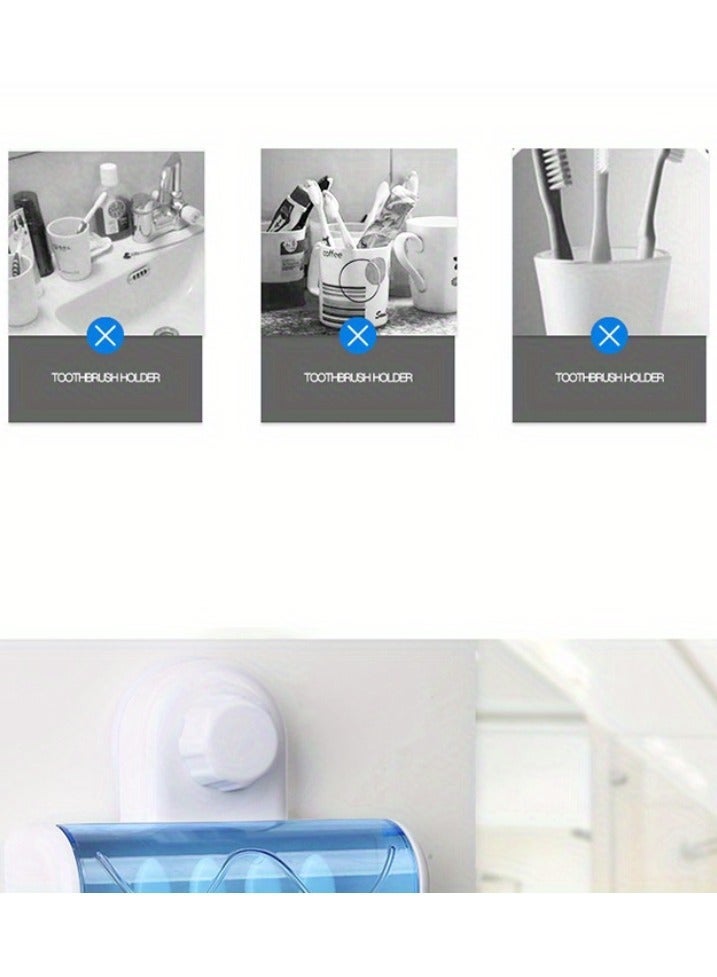 Yalla Pick 5-Slot Wall Mounted Toothbrush Holder with Cover, Suction Cup Mount Bathroom Organizer for Smooth Tile, Glass and Ceramic Surfaces, Space Saving for Family - Image 3