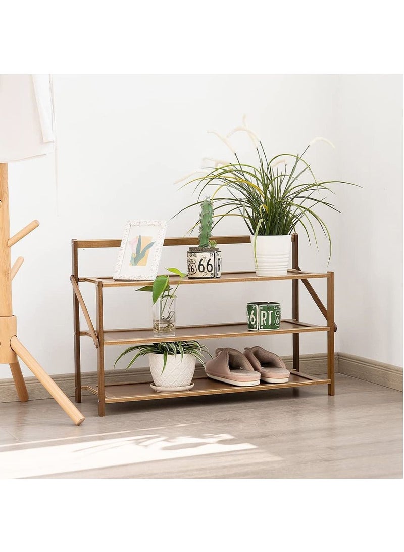 LINGWEI Bamboo Foldable Shoe Rack For Entryway Portable Free Standing Shoe Shelf Storage Organizer Multi Function For Indoor & Outdoor - Image 3