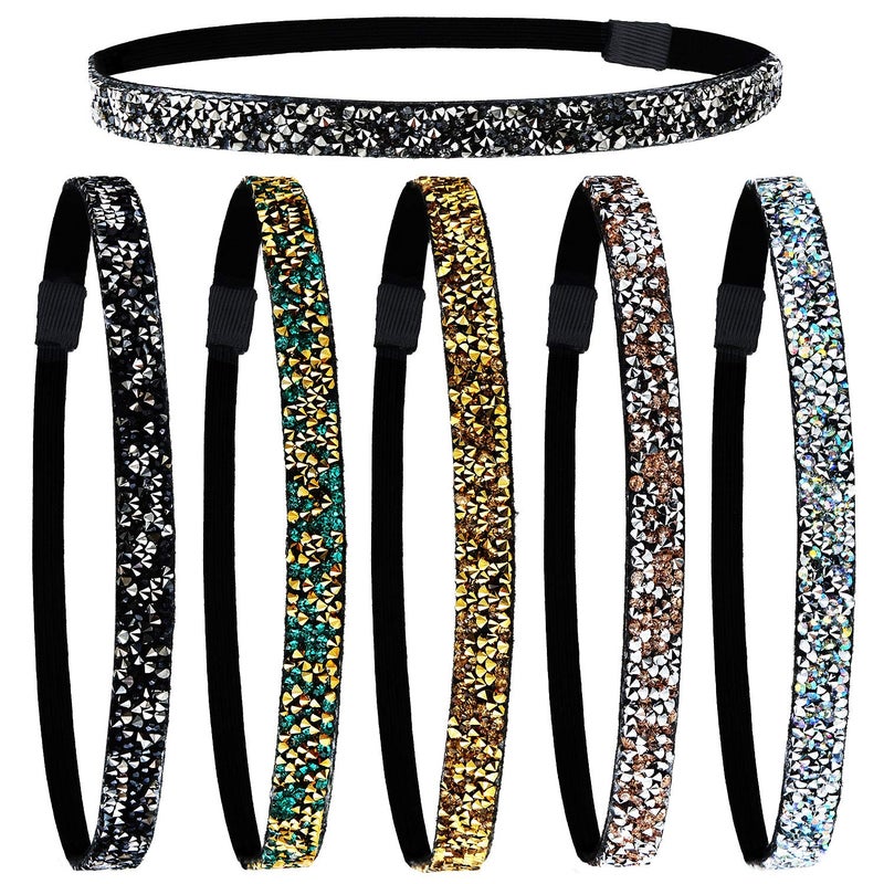 Syhood 6 Pieces Sparkly Elastic Headbands for Women Glitter Non-slip Felt Headband Rhinestone Women's Fabric Headband Hairband for Christmas Sports and Yoga Gift - Image 1