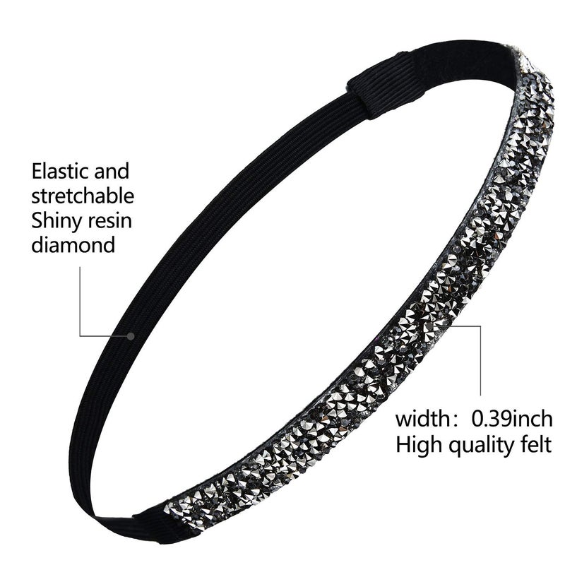 Syhood 6 Pieces Sparkly Elastic Headbands for Women Glitter Non-slip Felt Headband Rhinestone Women's Fabric Headband Hairband for Christmas Sports and Yoga Gift - Image 2