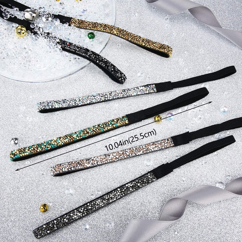 Syhood 6 Pieces Sparkly Elastic Headbands for Women Glitter Non-slip Felt Headband Rhinestone Women's Fabric Headband Hairband for Christmas Sports and Yoga Gift - Image 3