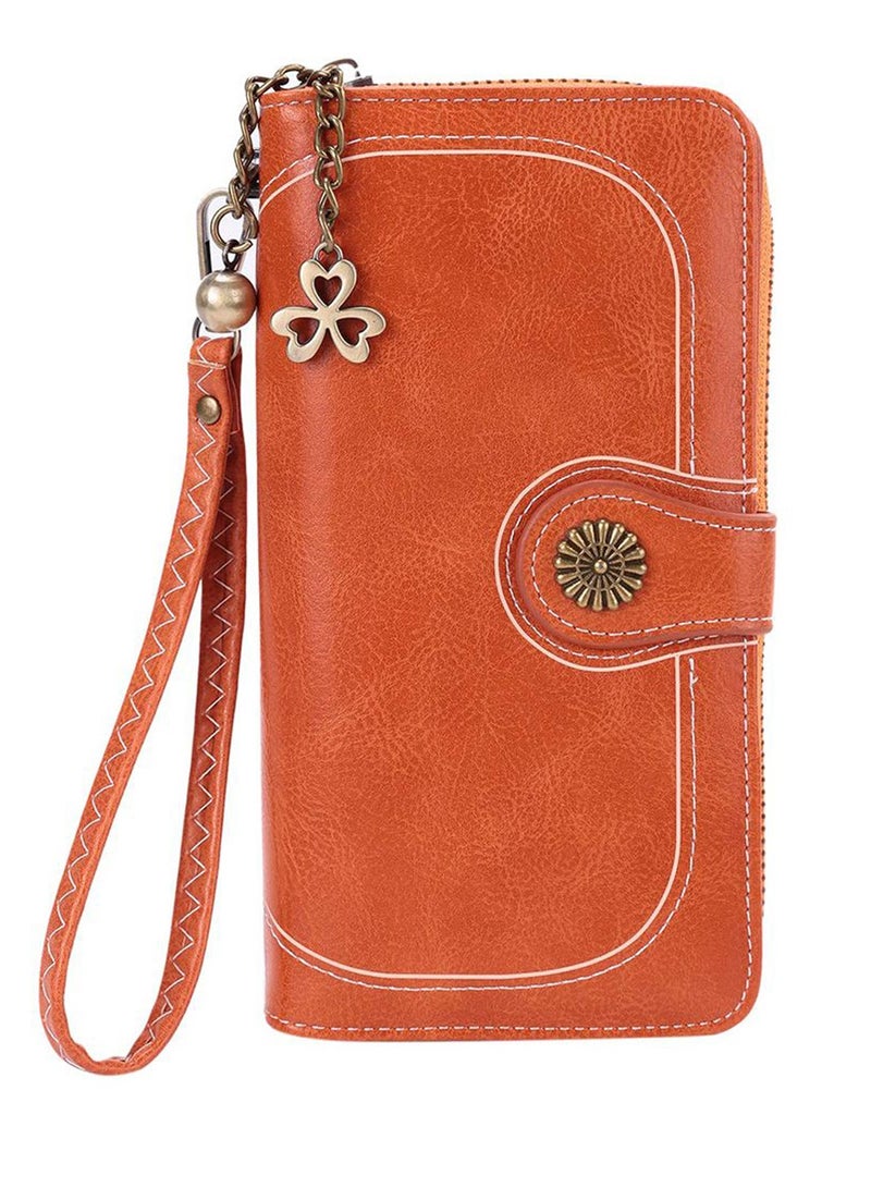 Leather Vintage Button Long Zipper Wallet Hand-Crafted Wallet for Men's  - Image 2