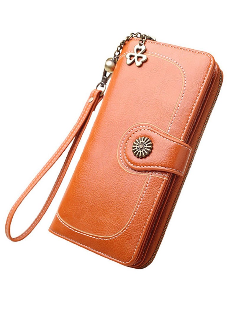 Leather Vintage Button Long Zipper Wallet Hand-Crafted Wallet for Men's  - Image 1