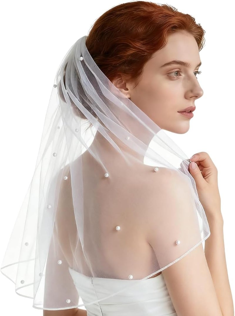 Nanchor Bridal Veil Women's Simple Tulle Short Wedding Veil Satin Edge With Comb for Wedding Bachelorette Party - Image 2