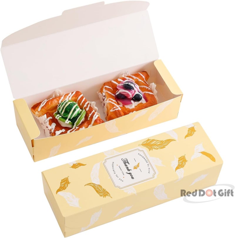 Red Dot Gift® 10pcs  (21.5X7X5)cm Thank You Box Rectangle Cardboard Biscuit Boxes Cookie Packaging Containers Baking Cake Chocolate Storage Party Supplies Wedding Gifts, (Flower Beige). - Image 3