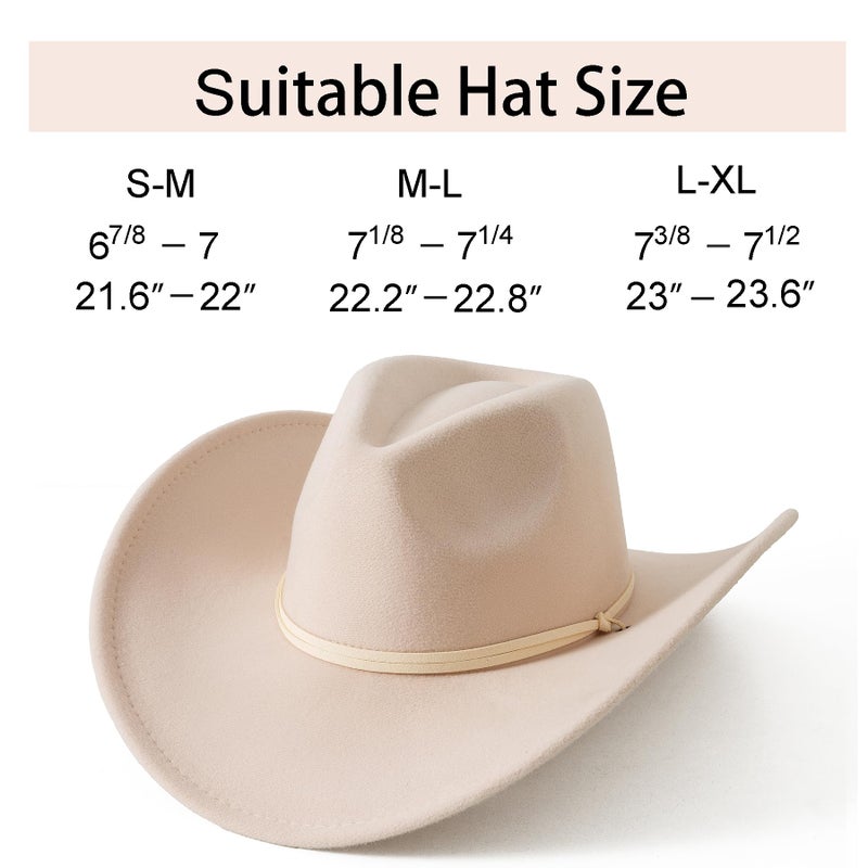 Lanzom Women Men Retro Felt Wide Brim Western Cowboy Cowgirl Hat Dress Up Hat with Wind Lanyard (Beige,Medium-Large) - Image 2
