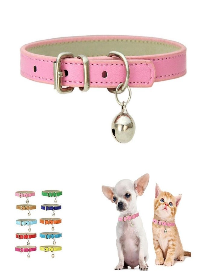 WeimoMonkey Pink Puppy Collar with Bell,XXS Dog Collar Girl, Bell Collar for Cats Faux Leather PU Adjustable for XXS Xs Small Pet Dogs Animal Kitten Litter Tiny Girls Boys Male Female,XXSmall - Image 1