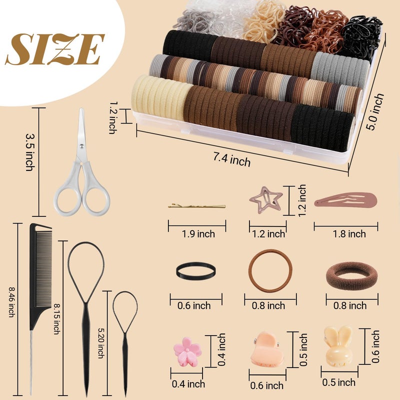 IKOCO 822PCS Elastic Hair Ties, IKOCO Hair Bands Hair Accessories for Girls with Hair Clips, Neutral Colors - Image 2