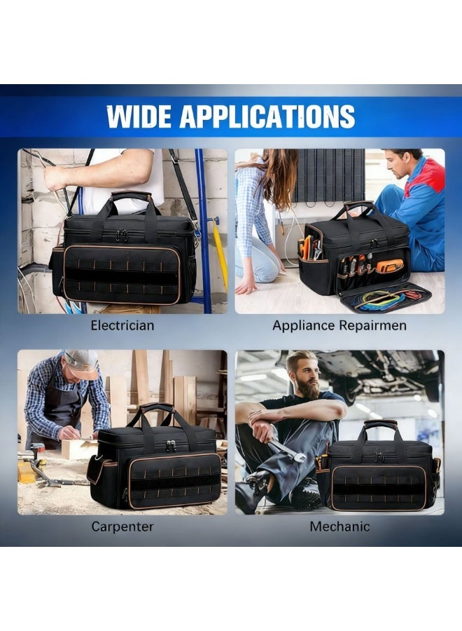 Arabest 17 Inch Heavy Duty Tool Bags for Men Women, 20 Pockets Portable Tool Bag with Adjustable Shoulder Strap, Wide Mouth Tool Bag Organizer for Electricians Mechanics Carpenters HVAC - Image 4