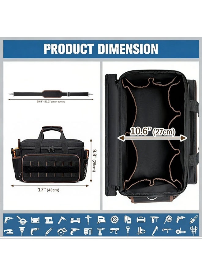 Arabest 17 Inch Heavy Duty Tool Bags for Men Women, 20 Pockets Portable Tool Bag with Adjustable Shoulder Strap, Wide Mouth Tool Bag Organizer for Electricians Mechanics Carpenters HVAC - Image 3