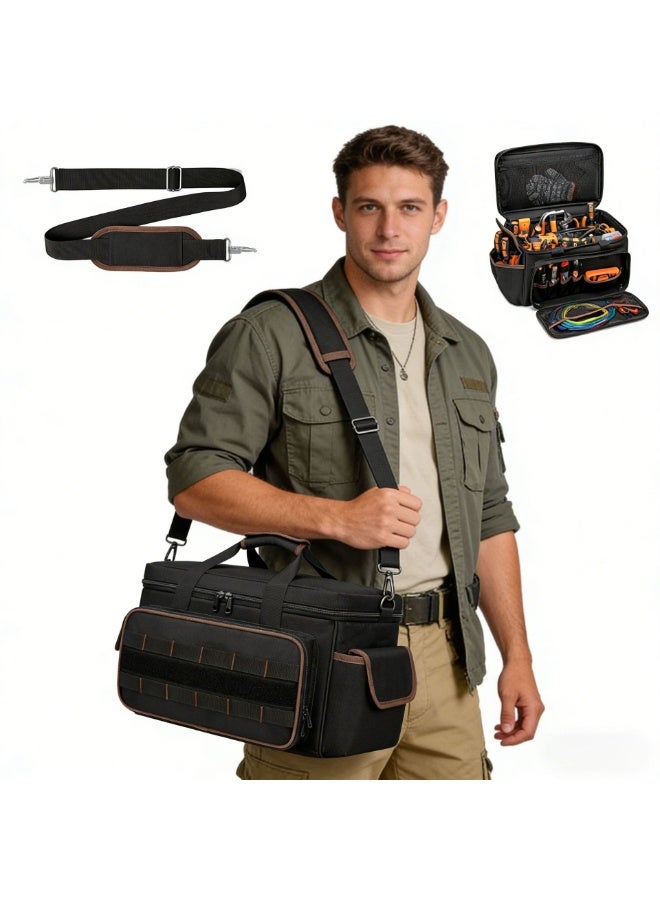 Arabest 17 Inch Heavy Duty Tool Bags for Men Women, 20 Pockets Portable Tool Bag with Adjustable Shoulder Strap, Wide Mouth Tool Bag Organizer for Electricians Mechanics Carpenters HVAC - Image 2