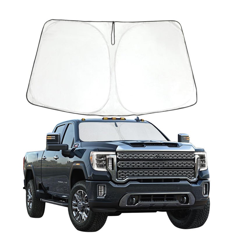 ROCCS Foldable Windshield Sunshade fit for 2019 2020 2021 2022 2023 2024 2025 GMC Sierra 1500 2500 3500 SLT AT4 DenaliFront Window Sun Shade Shield Cover UV Ray Reflector Sun Visor