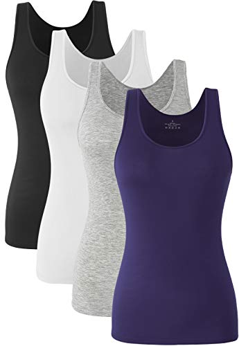 Orrpally Basic Tank Tops for Women Undershirts Tanks Top Lightweight Camis Tank Tops 4-Pack Black White Gray Dark Blue XL - Image 1