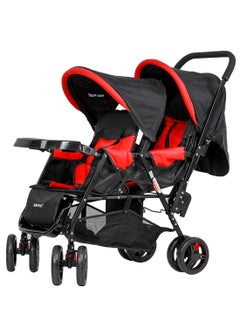 Double Adjustable Canopy Twin Baby Folding Stroller With Smooth Rolling Wheels And Safety Harness