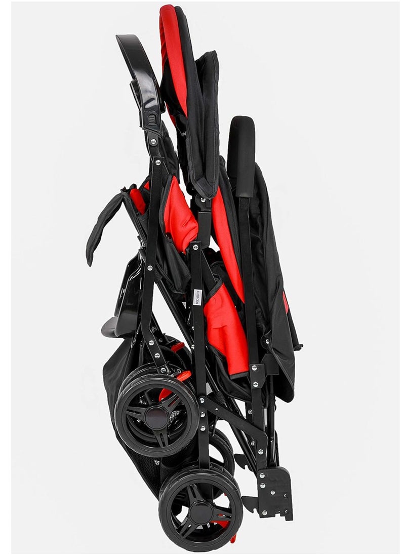 BABY PLUS - Double Adjustable Canopy Twin Baby Folding Stroller With Smooth Rolling Wheels And Safety Harness - Image 1
