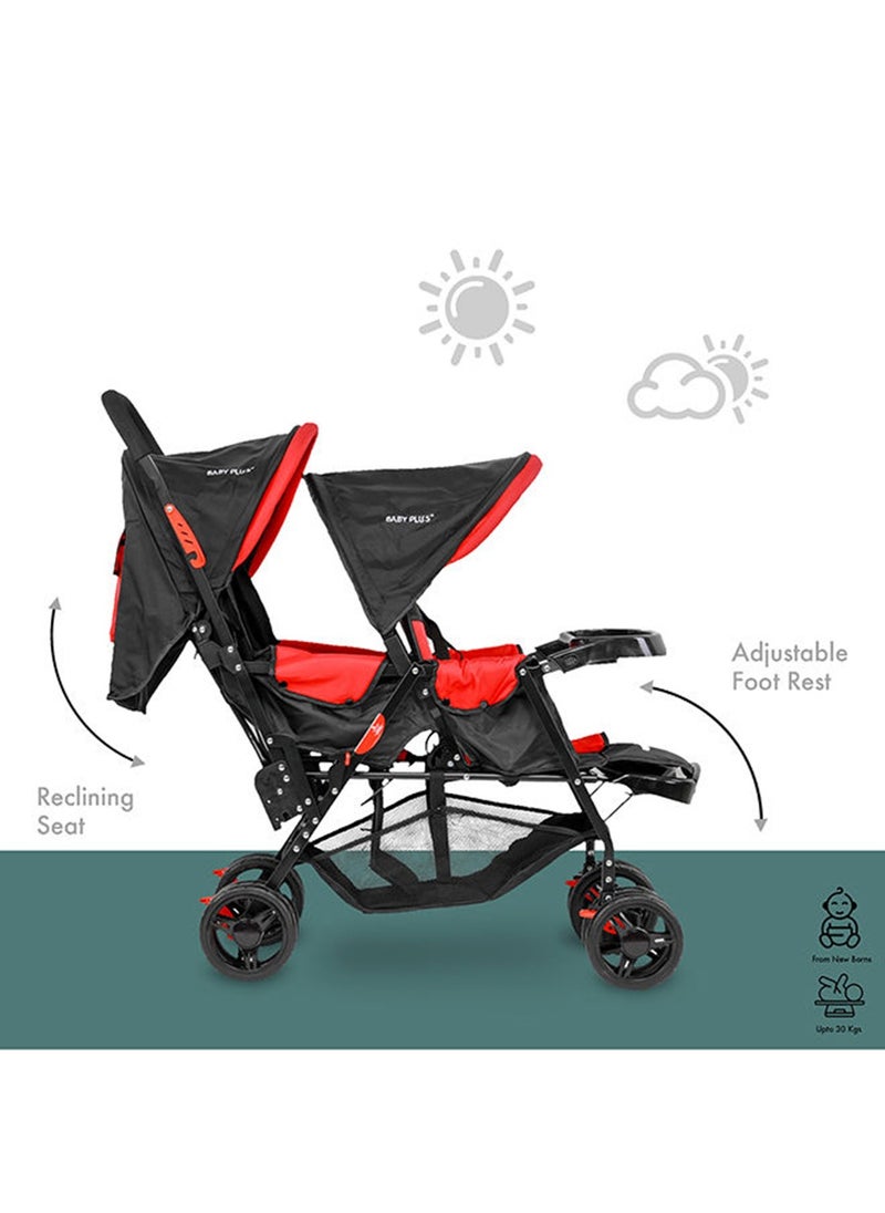 BABY PLUS - Double Adjustable Canopy Twin Baby Folding Stroller With Smooth Rolling Wheels And Safety Harness - Image 1