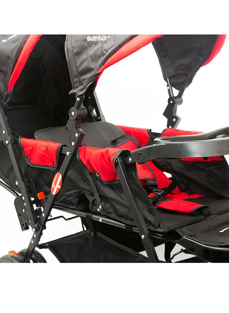 BABY PLUS - Double Adjustable Canopy Twin Baby Folding Stroller With Smooth Rolling Wheels And Safety Harness - Image 1