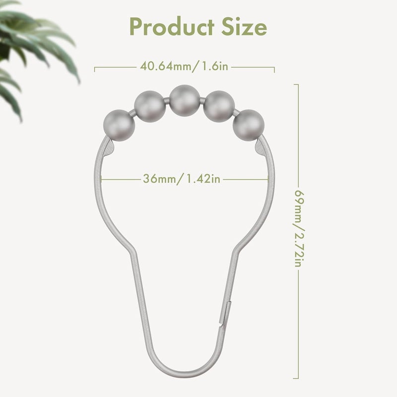 Amazer Shower Curtain Hooks, Decorative Shower Curtain Hooks Rust Proof Stainless Steel Shower Curtain Hooks, Shower Hooks for Shower Curtain Bathroom 12PCS, Space Silver - Image 3