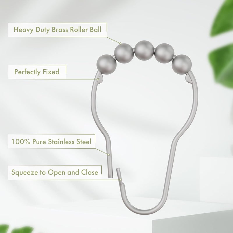 Amazer Shower Curtain Hooks, Decorative Shower Curtain Hooks Rust Proof Stainless Steel Shower Curtain Hooks, Shower Hooks for Shower Curtain Bathroom 12PCS, Space Silver - Image 4