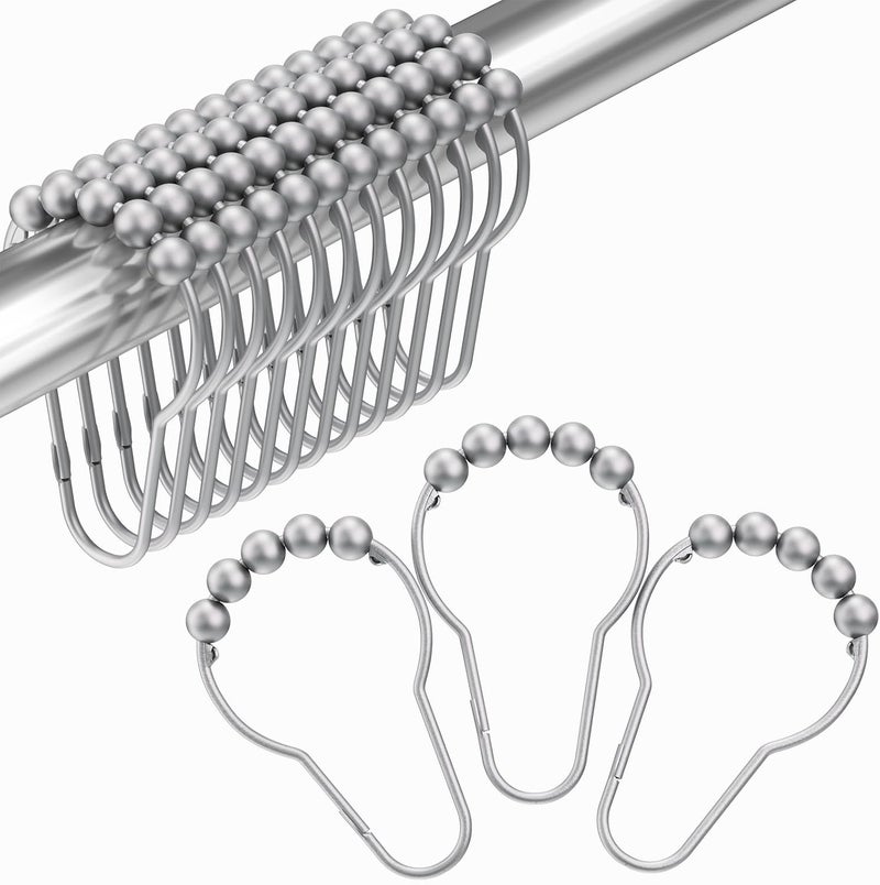 Amazer Shower Curtain Hooks, Decorative Shower Curtain Hooks Rust Proof Stainless Steel Shower Curtain Hooks, Shower Hooks for Shower Curtain Bathroom 12PCS, Space Silver - Image 1