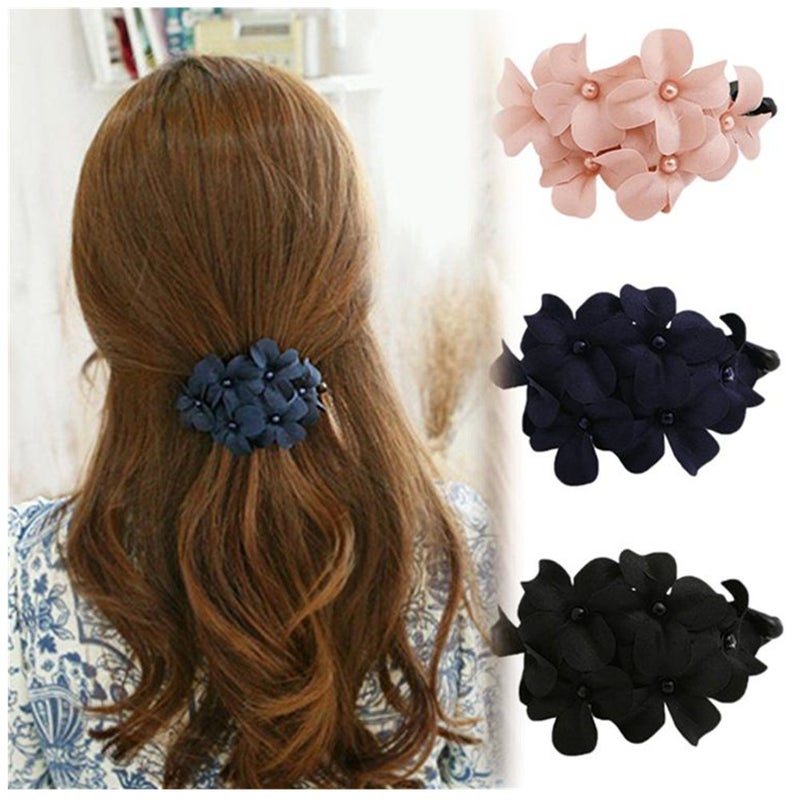 LOVEF3 Pcs Fashion Handmade Women Girl Flower Banana Barrette Hair Clip 115  6 CM Hair Pin Claw Black Pink Navy