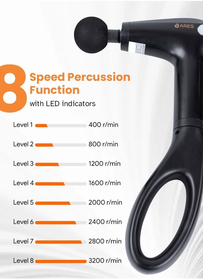 ARES - iUltra Long Mini Gun Massager 8 Speed Settings, 4 Interchangeable Massage Heads for Targeted Muscle Relief and Recovery - Image 1