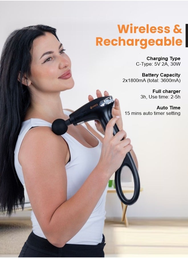 ARES iUltra Long Mini Gun Massager 8 Speed Settings, 4 Interchangeable Massage Heads for Targeted Muscle Relief and Recovery  - Image 2