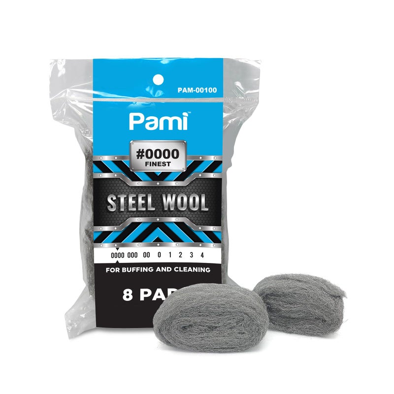 PAMI Steel Wool Scrubber 0000 Fine for Cleaning Glass Pack of 8 Fine Steel Wool Pads for Polishing and Cleaning - Image 1