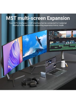 قاعدة توصيل USB-C 15 في 1، محور من النوع C، محور كمبيوتر محمول عمودي مع قاعدة قابلة للإزالة تدعم RJ45 1000M، USB 3.0/2.0، PD 100W، صوت 3.5 مم، SD/TF للهواتف الذكية اللوحية وأجهزة الكمبيوتر المحمول - view 2