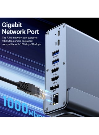 قاعدة توصيل USB-C 15 في 1، محور من النوع C، محور كمبيوتر محمول عمودي مع قاعدة قابلة للإزالة تدعم RJ45 1000M، USB 3.0/2.0، PD 100W، صوت 3.5 مم، SD/TF للهواتف الذكية اللوحية وأجهزة الكمبيوتر المحمول - view 3