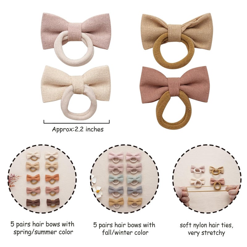 Fancy Clouds Baby Toddler Girls Hair Ties with Linen Bows 20 pcs No Damage Elastic Nylon Ponytail Holders Small Hair Accessories for Thick or Thin Hair - Image 4