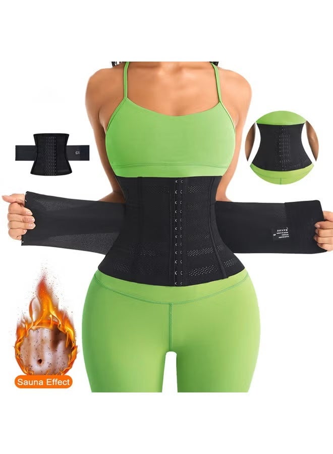 حزام خصر قابل للتعديل للنساء، حزام ساونا للتخسيس مع حزام للبطن، ضمادة لتشكيل الجسم، حزام خصر بمقاسات كبيرة، أسود - Image 1