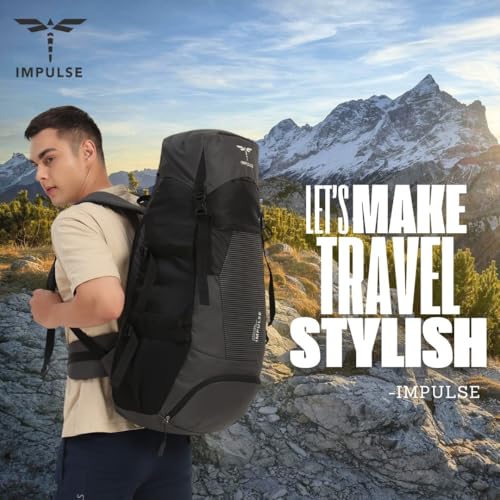 Impulse Urban Trek 75L Travel Bag with Rain Cover|Water Resistant|Padded Adjustable Shoulder Straps & Waist Belt | Ideal for Hiking, Camping & Travel Rucksack Backpack- Black |1 Year Warranty - Image 2
