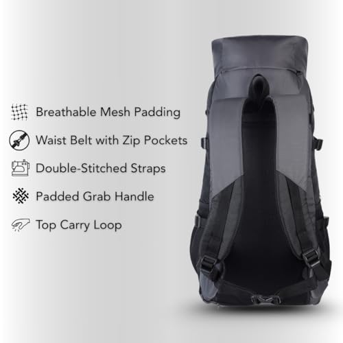 Impulse Urban Trek 75L Travel Bag with Rain Cover|Water Resistant|Padded Adjustable Shoulder Straps & Waist Belt | Ideal for Hiking, Camping & Travel Rucksack Backpack- Black |1 Year Warranty - Image 5