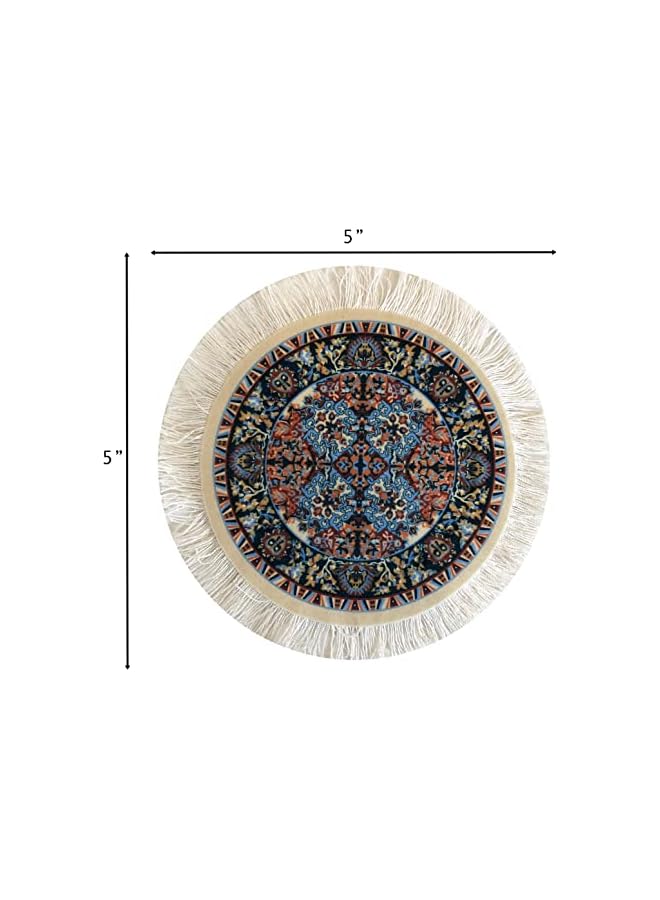 The Bros Carpet Coasters, Set of 4 Turkish Rug Style Table Drink mats, Absorbent Kitchen and Dining Accessories, Spill & drip Protection, Round - Image 4