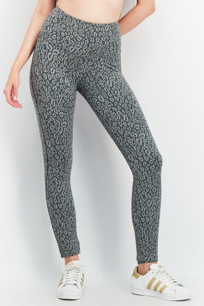 Lysse Women Jacquard Print Leggings, Charcoal Grey - Image 1