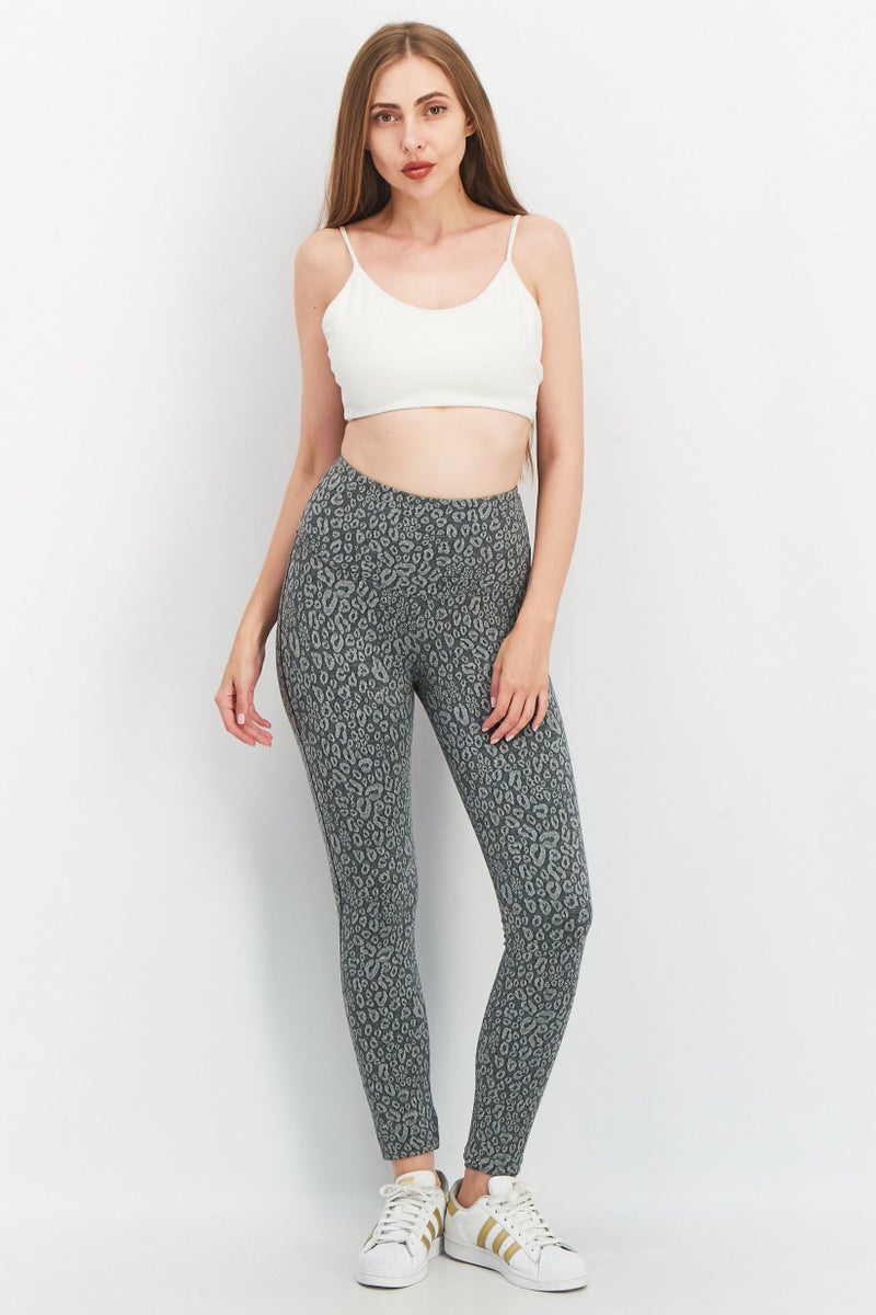 Lysse Women Jacquard Print Leggings, Charcoal Grey - Image 4