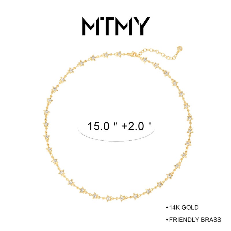 MTMY Beaded Necklaces for Women 14K Gold Plated Dainty Colorful Green/Rose Beaded Pearl Choker Necklace Delicate Boho Jewelry Gift (Star chain) - Image 5
