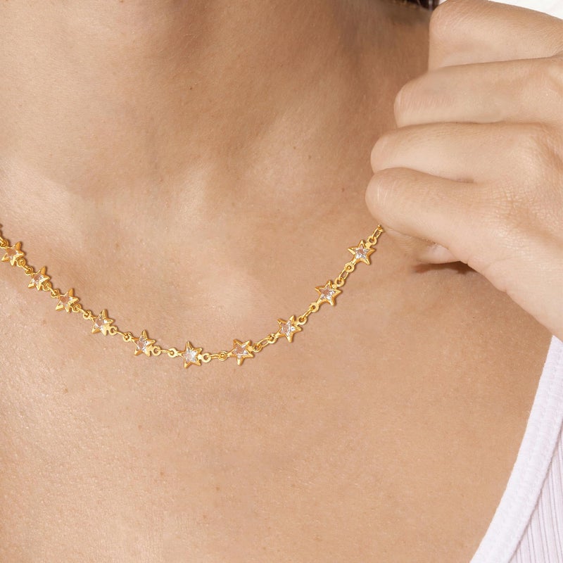MTMY Beaded Necklaces for Women 14K Gold Plated Dainty Colorful Green/Rose Beaded Pearl Choker Necklace Delicate Boho Jewelry Gift (Star chain) - Image 3
