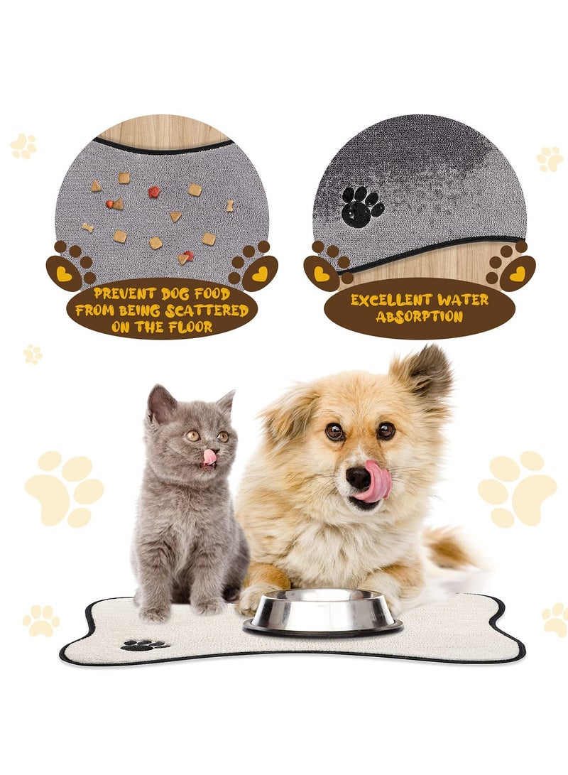 2Pcs Dog Mat for Food and Water Bone Shape Dog Cat Mats Non-Slip Pet Feeding Mat for Under Dog Bowls Embroidered Microfiber Pet Bowl Mat Water Absorbent Cat Feeding Mat for Dog Pet Supplies 2 Colors - Image 2
