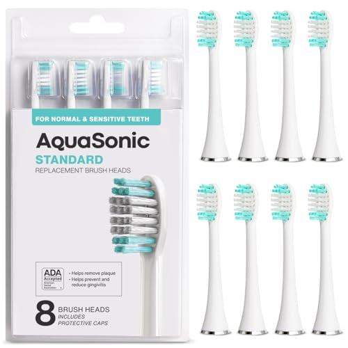 AquaSonic Standard Replacement Brush Heads | ADA Accepted | for Normal & Sensitive Teeth | Compatible with Many AquaSonic Toothbrush Handles (8 Pack White) - Image 1