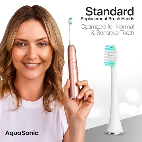 AquaSonic Standard Replacement Brush Heads | ADA Accepted | for Normal & Sensitive Teeth | Compatible with Many AquaSonic Toothbrush Handles (8 Pack White) - Image 2