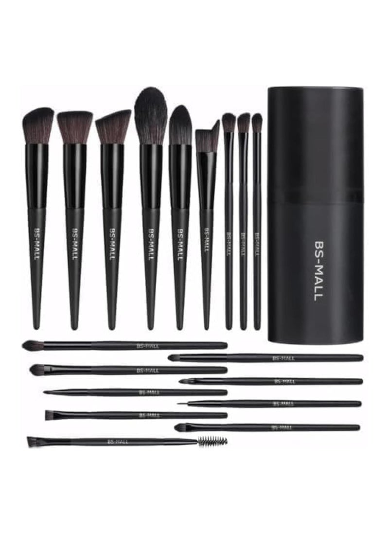 BS Mall BS-MALL Makeup Brush Set 18 Pcs Premium Synthetic Foundation Powder Concealers Eye Shadows Blush Makeup Brushes with Black Travel Case (C-Black)  - Image 1