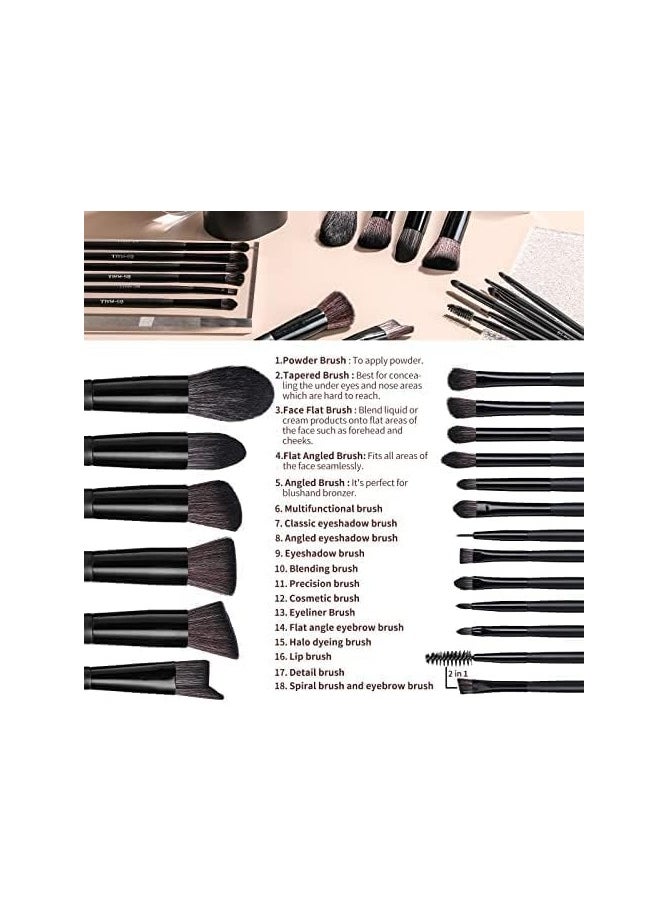 BS Mall BS-MALL Makeup Brush Set 18 Pcs Premium Synthetic Foundation Powder Concealers Eye Shadows Blush Makeup Brushes with Black Travel Case (C-Black)  - Image 2