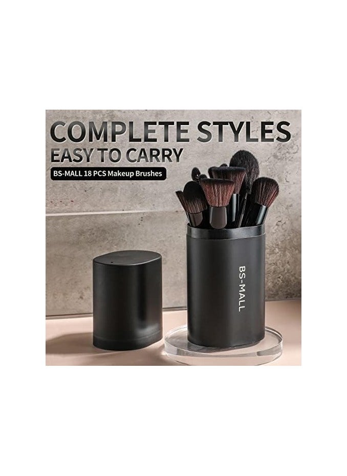 BS Mall BS-MALL Makeup Brush Set 18 Pcs Premium Synthetic Foundation Powder Concealers Eye Shadows Blush Makeup Brushes with Black Travel Case (C-Black)  - Image 5