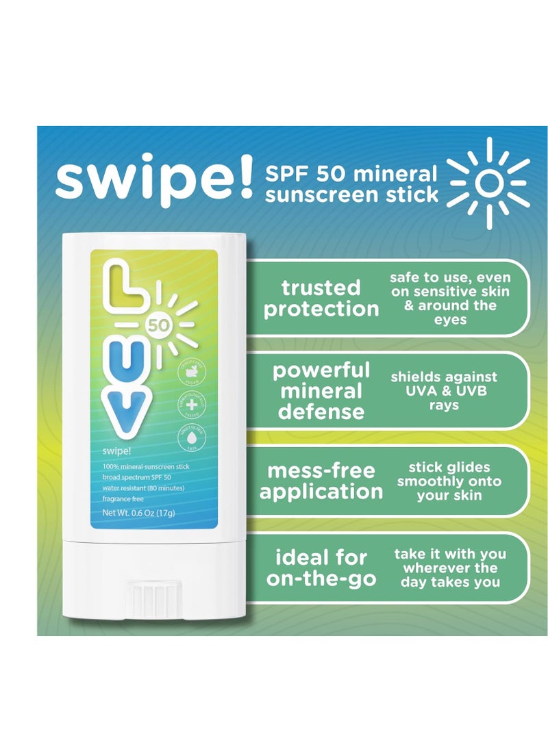 Swipe! SPF 50 Mineral Sunscreen Stick, Broad-Spectrum Protection Against UVA & UVB Rays, Perfect For Everyday Activities & Outdoor Adventures, Clear and Lightweight Sun Protection - Image 2