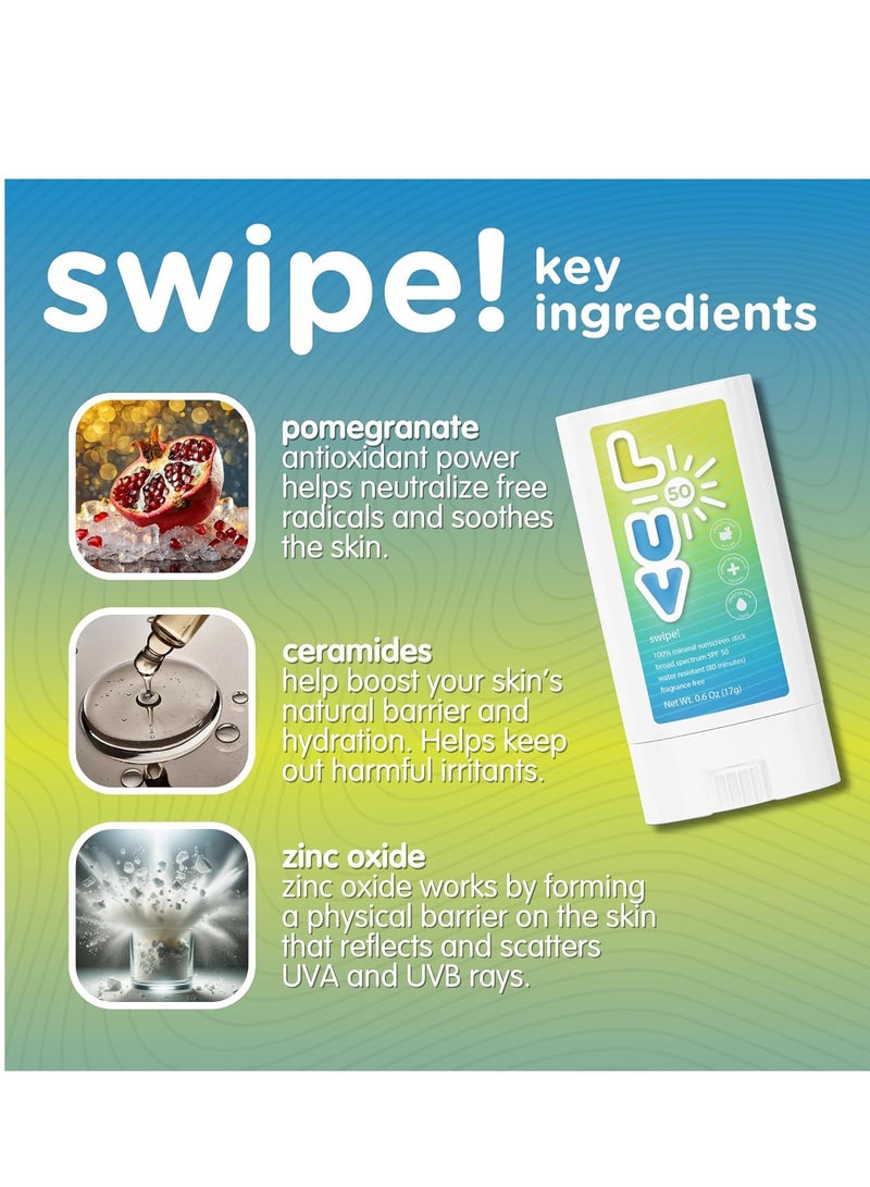 Swipe! SPF 50 Mineral Sunscreen Stick, Broad-Spectrum Protection Against UVA & UVB Rays, Perfect For Everyday Activities & Outdoor Adventures, Clear and Lightweight Sun Protection - Image 4