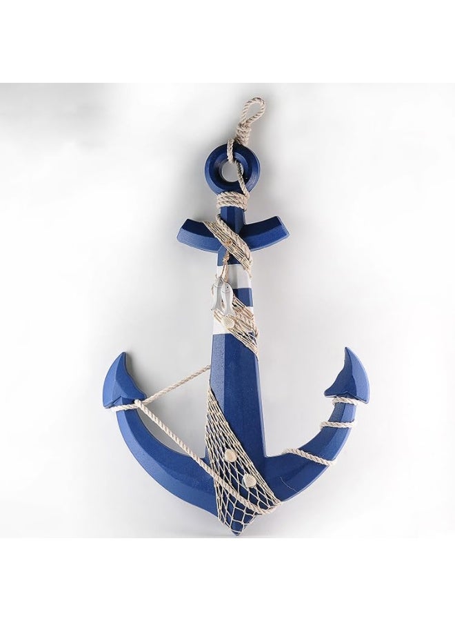 YINZUO YINZUO Beach Nautical Wood Anchor Wall Decor with Rope Rustic Coastal Anchor Hanging Ornament  - Image 1