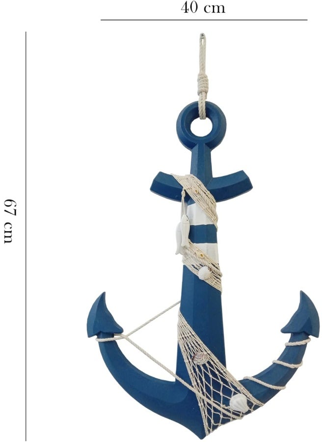 YINZUO YINZUO Beach Nautical Wood Anchor Wall Decor with Rope Rustic Coastal Anchor Hanging Ornament  - Image 3